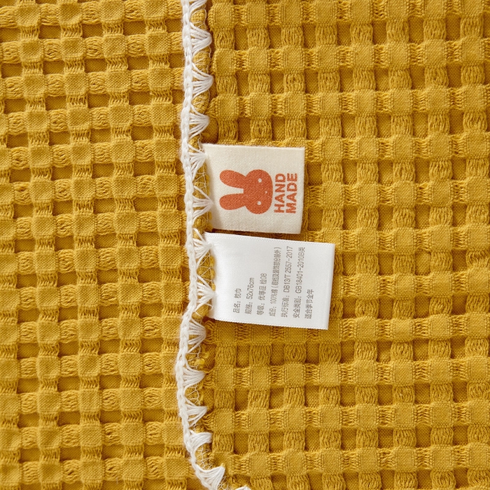 91家纺网 家纺一手货源 找家纺 朴尔家纺-毛巾被 2026新款全棉纯棉纱布华夫格素色枕巾系列 华夫格纹枕巾-姜黄