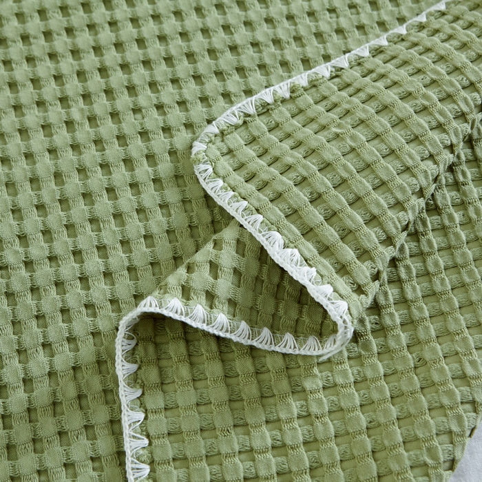 91家纺网 家纺一手货源 找家纺 朴尔家纺-毛巾被 2026新款全棉纯棉纱布华夫格素色枕巾系列 华夫格纹枕巾-抹茶