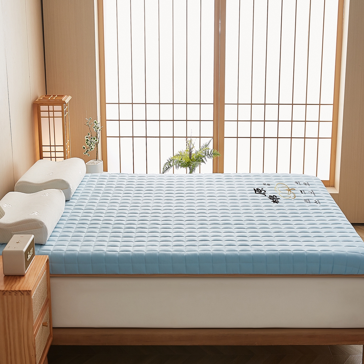 91家纺网 家纺一手货源 找家纺 月茶家纺 2026新款A类原棉新疆棉花床垫 原棉-晴空蓝