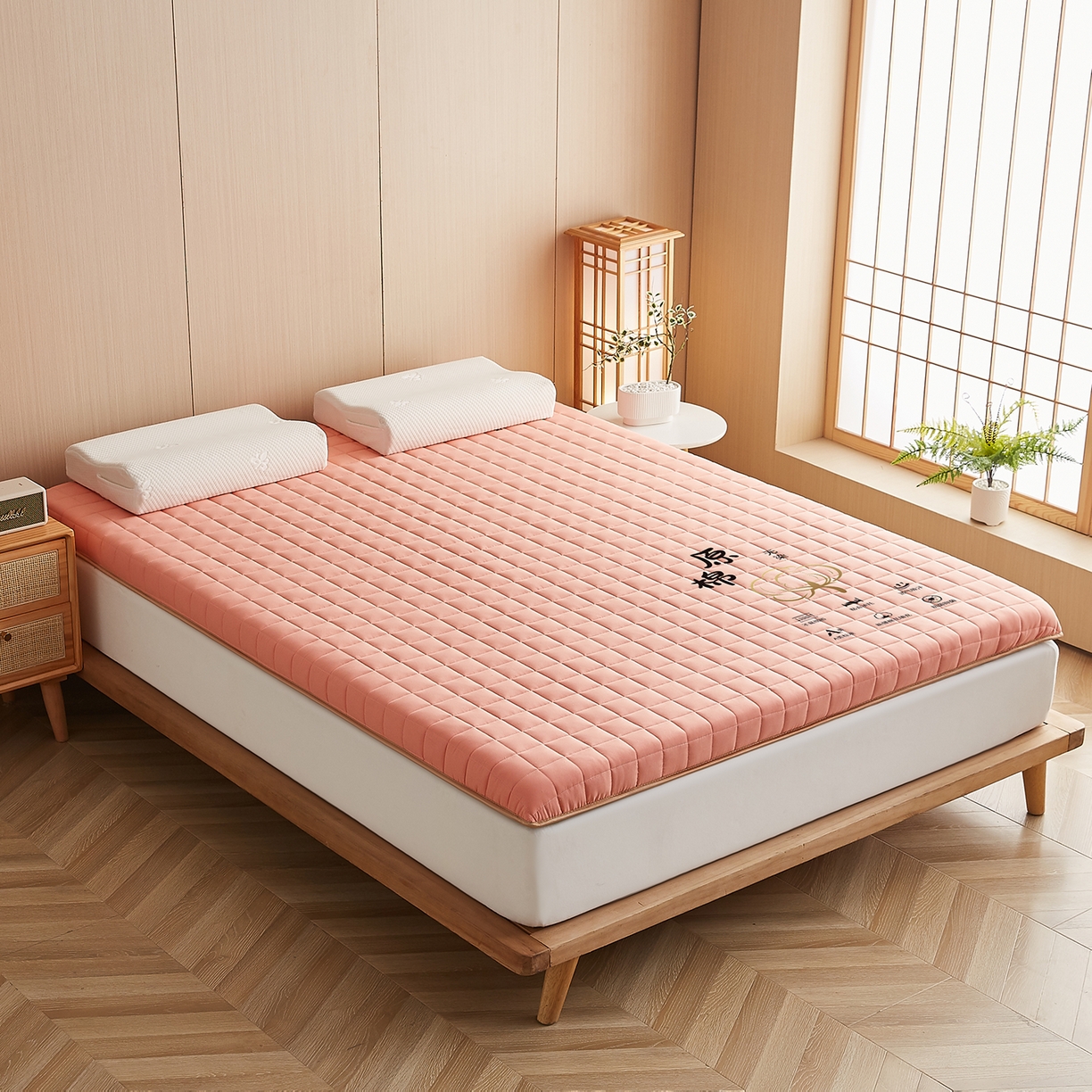 91家纺网 家纺一手货源 找家纺 月茶家纺 2026新款A类原棉新疆棉花床垫 原棉-蜜桃粉