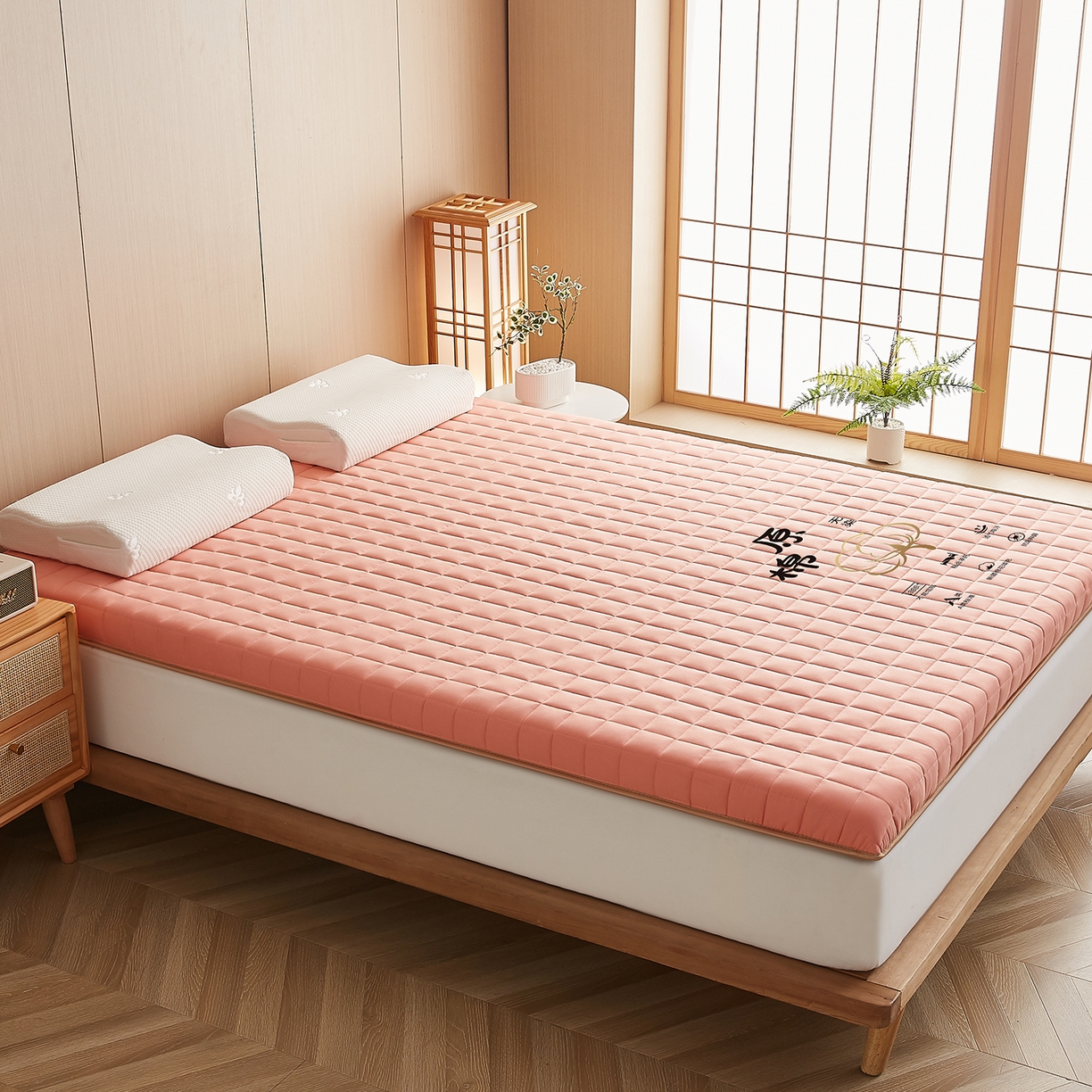 91家纺网 家纺一手货源 找家纺 月茶家纺 2026新款A类原棉新疆棉花床垫 原棉-蜜桃粉