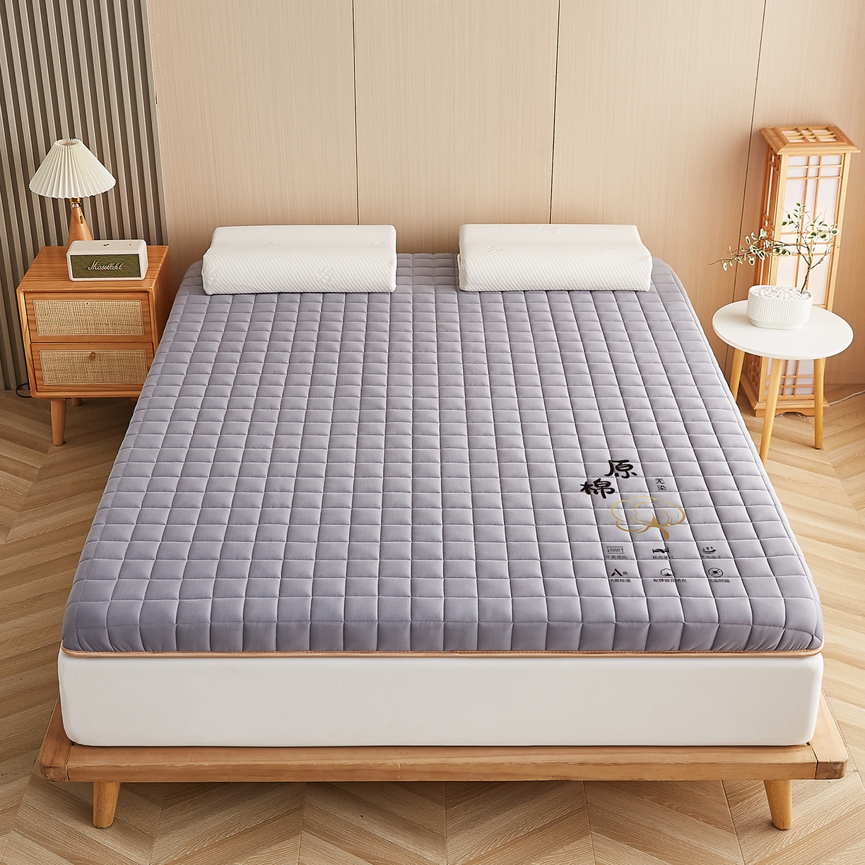 91家纺网 家纺一手货源 找家纺 月茶家纺 2026新款A类原棉新疆棉花床垫 原棉-雾霾灰