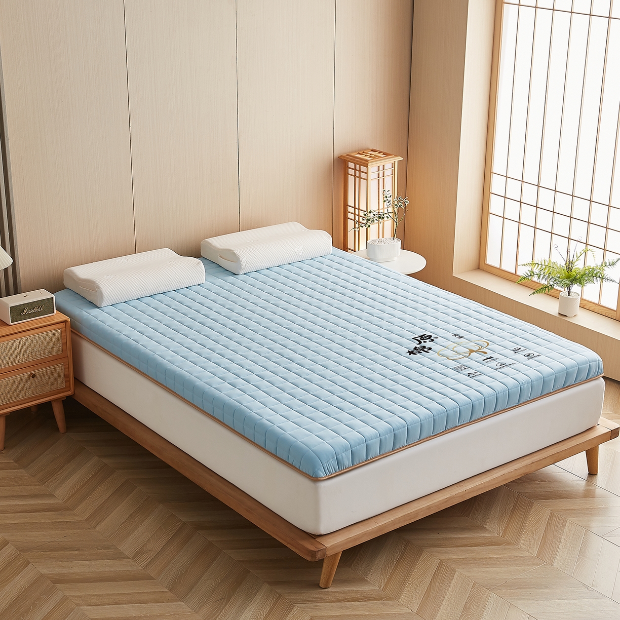 91家纺网 家纺一手货源 找家纺 月茶家纺 2026新款A类原棉新疆棉花床垫 原棉-晴空蓝