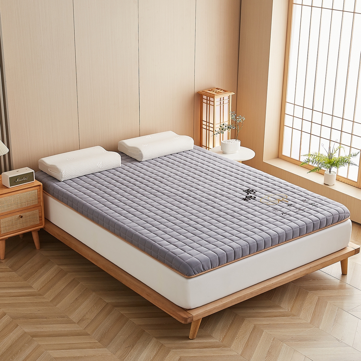 91家纺网 家纺一手货源 找家纺 月茶家纺 2026新款A类原棉新疆棉花床垫 原棉-雾霾灰