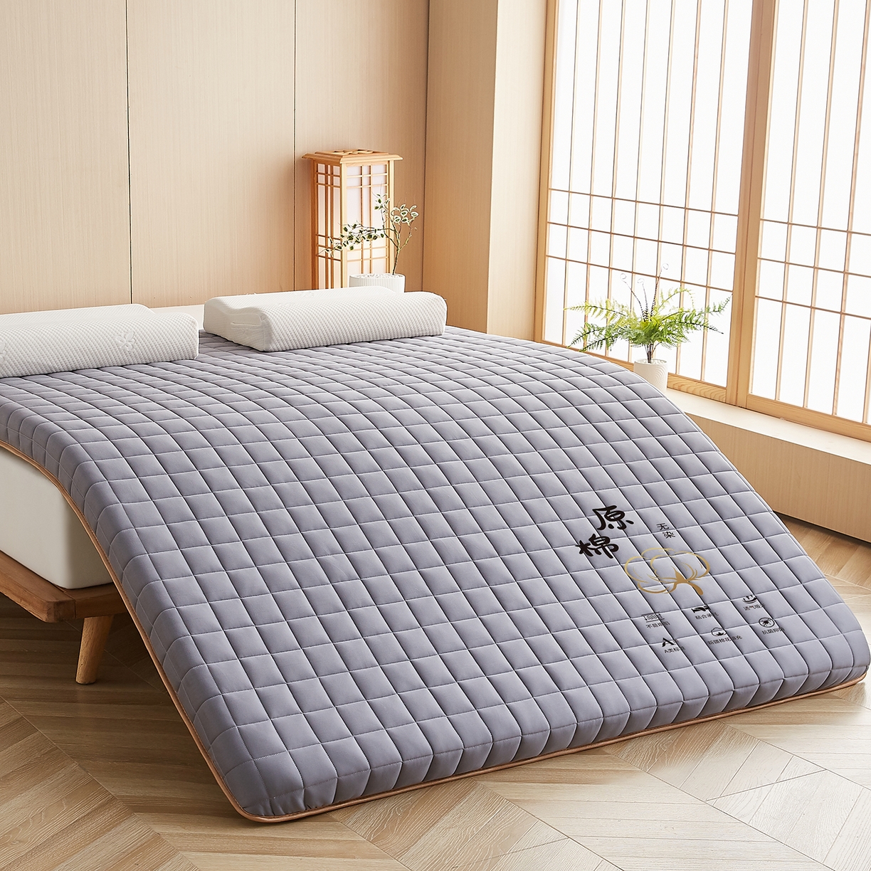 91家纺网 家纺一手货源 找家纺 月茶家纺 2026新款A类原棉新疆棉花床垫 原棉-雾霾灰