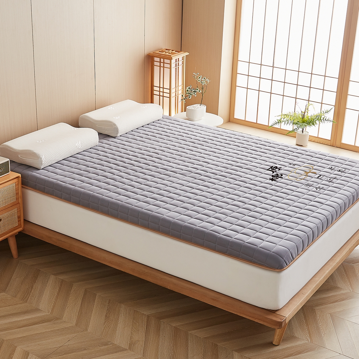 91家纺网 家纺一手货源 找家纺 月茶家纺 2026新款A类原棉新疆棉花床垫 原棉-雾霾灰