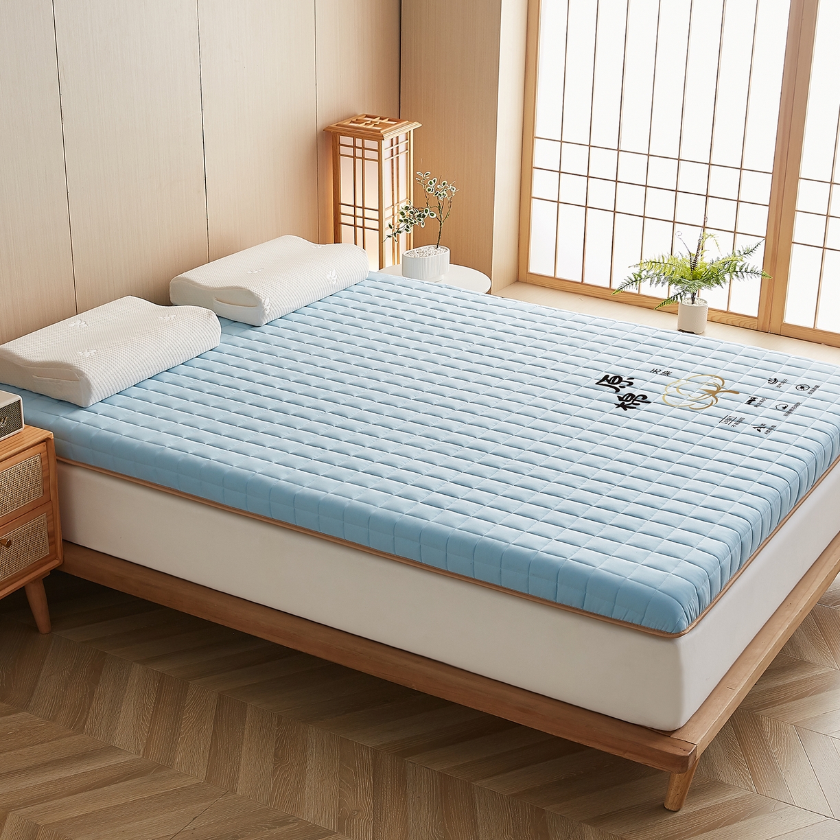 91家纺网 家纺一手货源 找家纺 月茶家纺 2026新款A类原棉新疆棉花床垫 原棉-晴空蓝