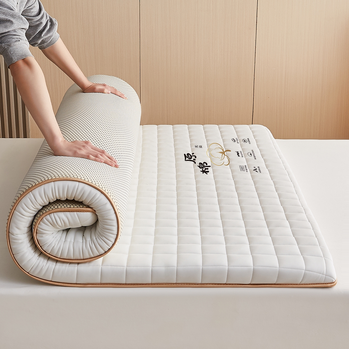 91家纺网 家纺一手货源 找家纺 （总）月茶家纺 2026新款单边羊羔绒床垫垫子