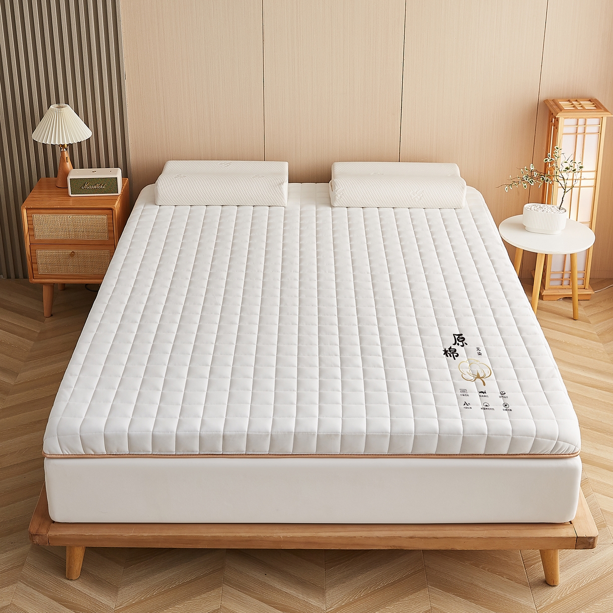 91家纺网 家纺一手货源 找家纺 月茶家纺 2026新款A类原棉新疆棉花床垫 原棉-米白