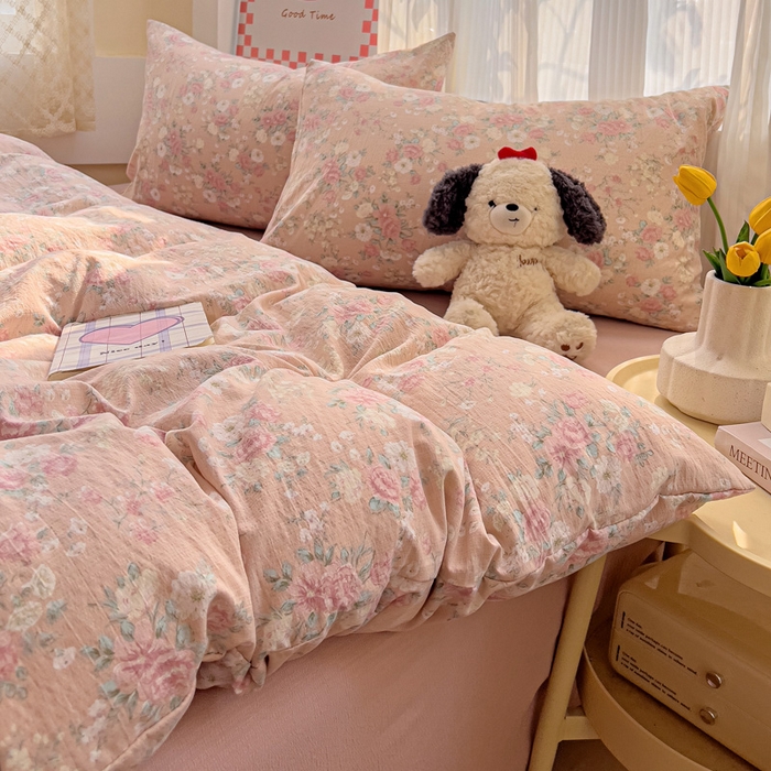 91家纺网 家纺一手货源 找家纺 优选 2026新款加厚云感棉双层纱四件套小碎花被套床单床笠款学生三件套新款直播爆款 爱如星辰