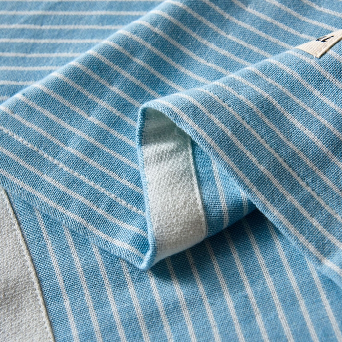 91家纺网 家纺一手货源 找家纺 朴尔家纺-毛巾被 2026新款日式简约条纹全棉三层纱布枕巾 简约条纹枕巾浅蓝