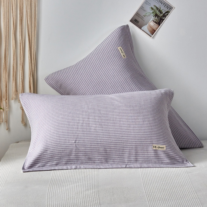 朴尔家纺-毛巾被 2026新款日式简约条纹全棉三层纱布枕巾 简约条纹枕巾浅紫