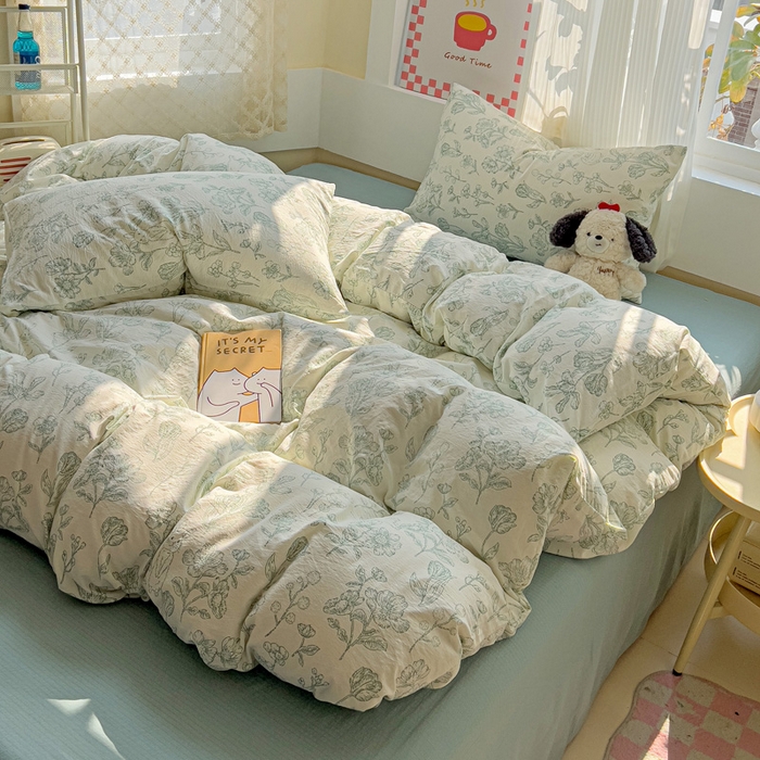 91家纺网 家纺一手货源 找家纺 优选 2026新款加厚云感棉双层纱四件套小碎花被套床单床笠款学生三件套新款直播爆款 海像森林