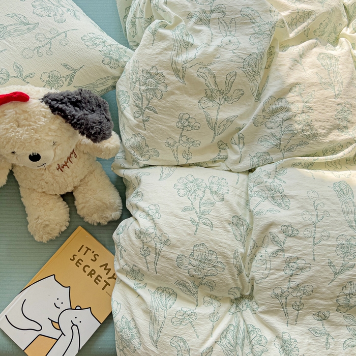 91家纺网 家纺一手货源 找家纺 优选 2026新款加厚云感棉双层纱四件套小碎花被套床单床笠款学生三件套新款直播爆款 海像森林