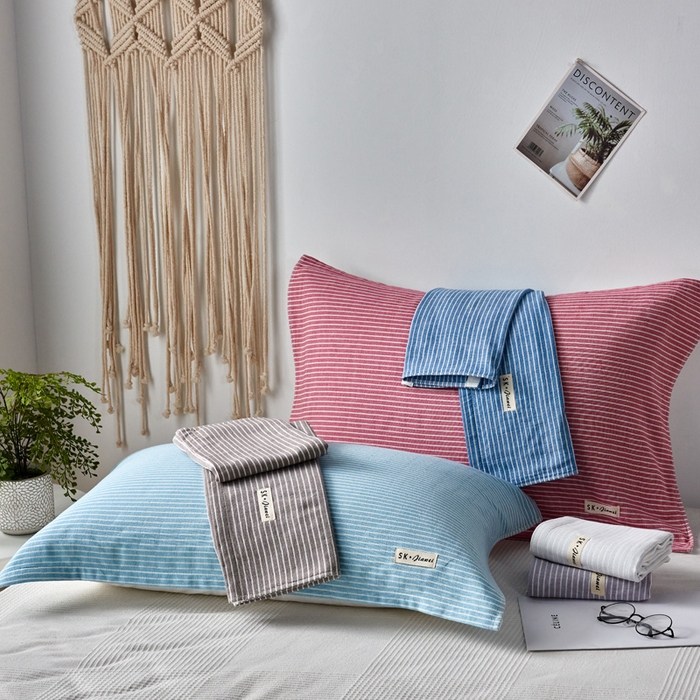 朴尔家纺-毛巾被 2026新款日式简约条纹全棉三层纱布枕巾 组合图仅供展示