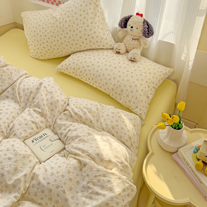 91家纺网 家纺一手货源 找家纺 优选 2026新款加厚云感棉双层纱四件套小碎花被套床单床笠款学生三件套新款直播爆款 橘子海