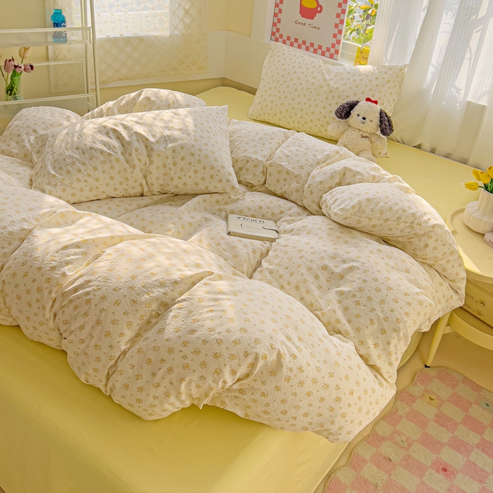 91家纺网 家纺一手货源 找家纺 优选 2026新款加厚云感棉双层纱四件套小碎花被套床单床笠款学生三件套新款直播爆款 橘子海