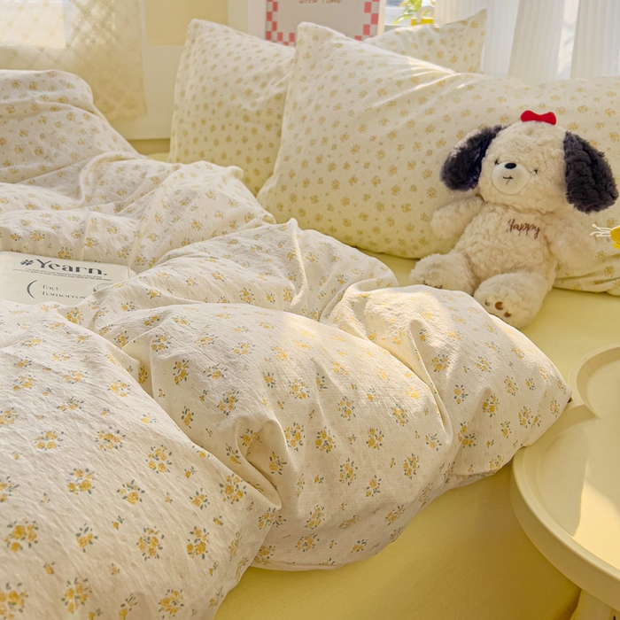 91家纺网 家纺一手货源 找家纺 优选 2026新款加厚云感棉双层纱四件套小碎花被套床单床笠款学生三件套新款直播爆款 橘子海