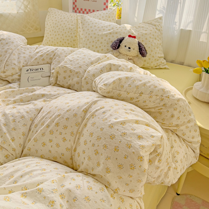 91家纺网 家纺一手货源 找家纺 优选 2026新款加厚云感棉双层纱四件套小碎花被套床单床笠款学生三件套新款直播爆款 橘子海