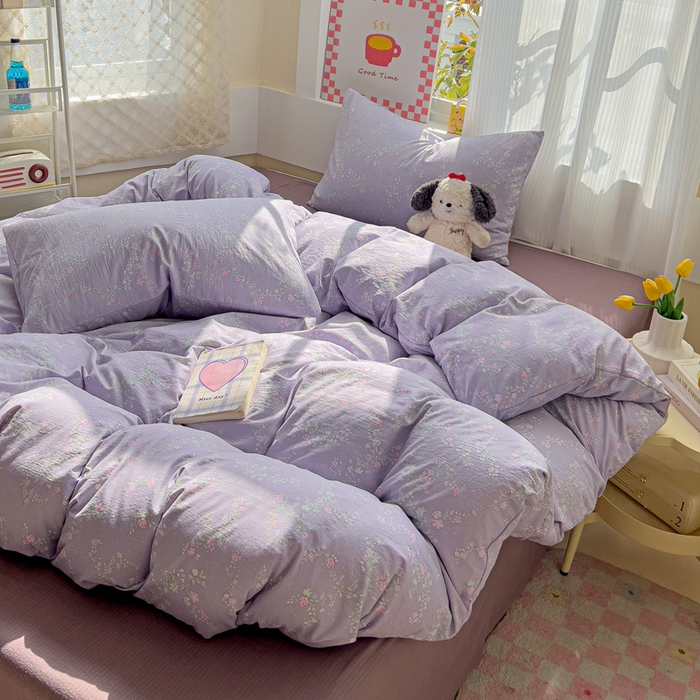 91家纺网 家纺一手货源 找家纺 优选 2026新款加厚云感棉双层纱四件套小碎花被套床单床笠款学生三件套新款直播爆款 恋如青柠香