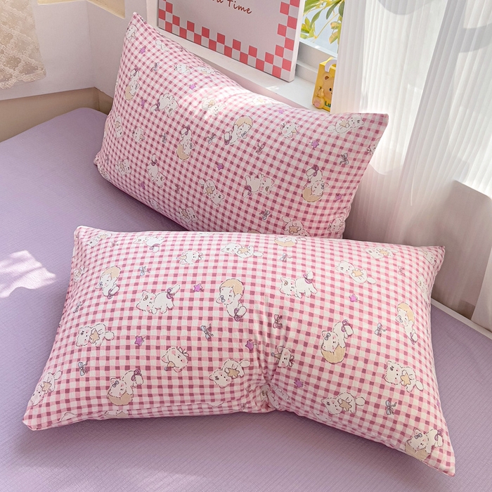 91家纺网 家纺一手货源 找家纺 优选 2026新款加厚云感棉双层纱四件套小碎花被套床单床笠款学生三件套新款直播爆款 猫猫晚宴