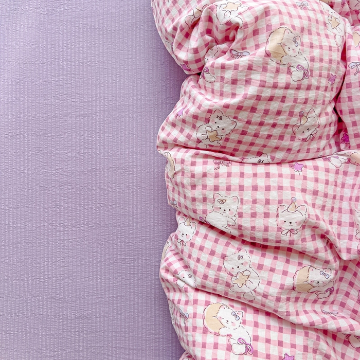 91家纺网 家纺一手货源 找家纺 优选 2026新款加厚云感棉双层纱四件套小碎花被套床单床笠款学生三件套新款直播爆款 猫猫晚宴