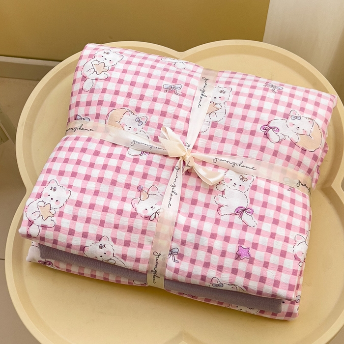 91家纺网 家纺一手货源 找家纺 优选 2026新款加厚云感棉双层纱四件套小碎花被套床单床笠款学生三件套新款直播爆款 猫猫晚宴