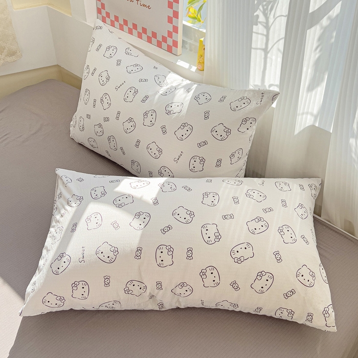 91家纺网 家纺一手货源 找家纺 优选 2026新款加厚云感棉双层纱四件套小碎花被套床单床笠款学生三件套新款直播爆款 猫咪恋人