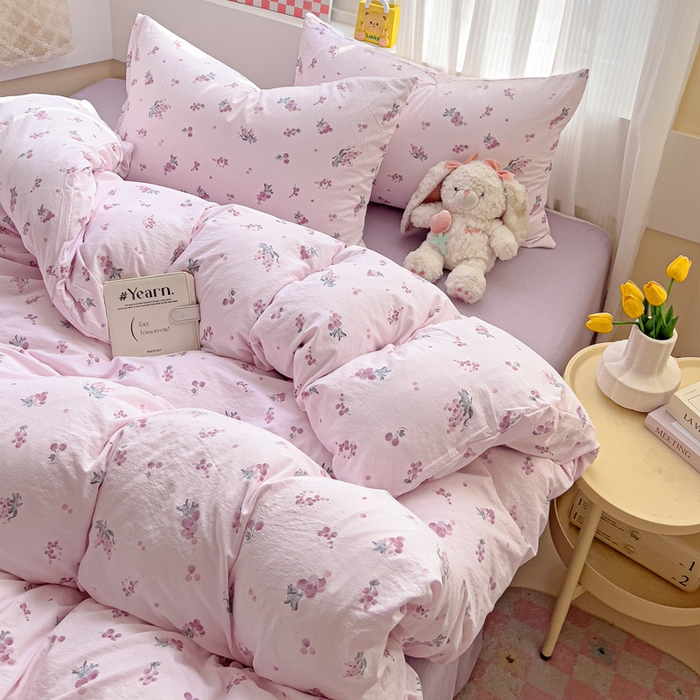 优选 2026新款加厚云感棉双层纱四件套小碎花被套床单床笠款学生三件套新款直播爆款 葡萄七分甜