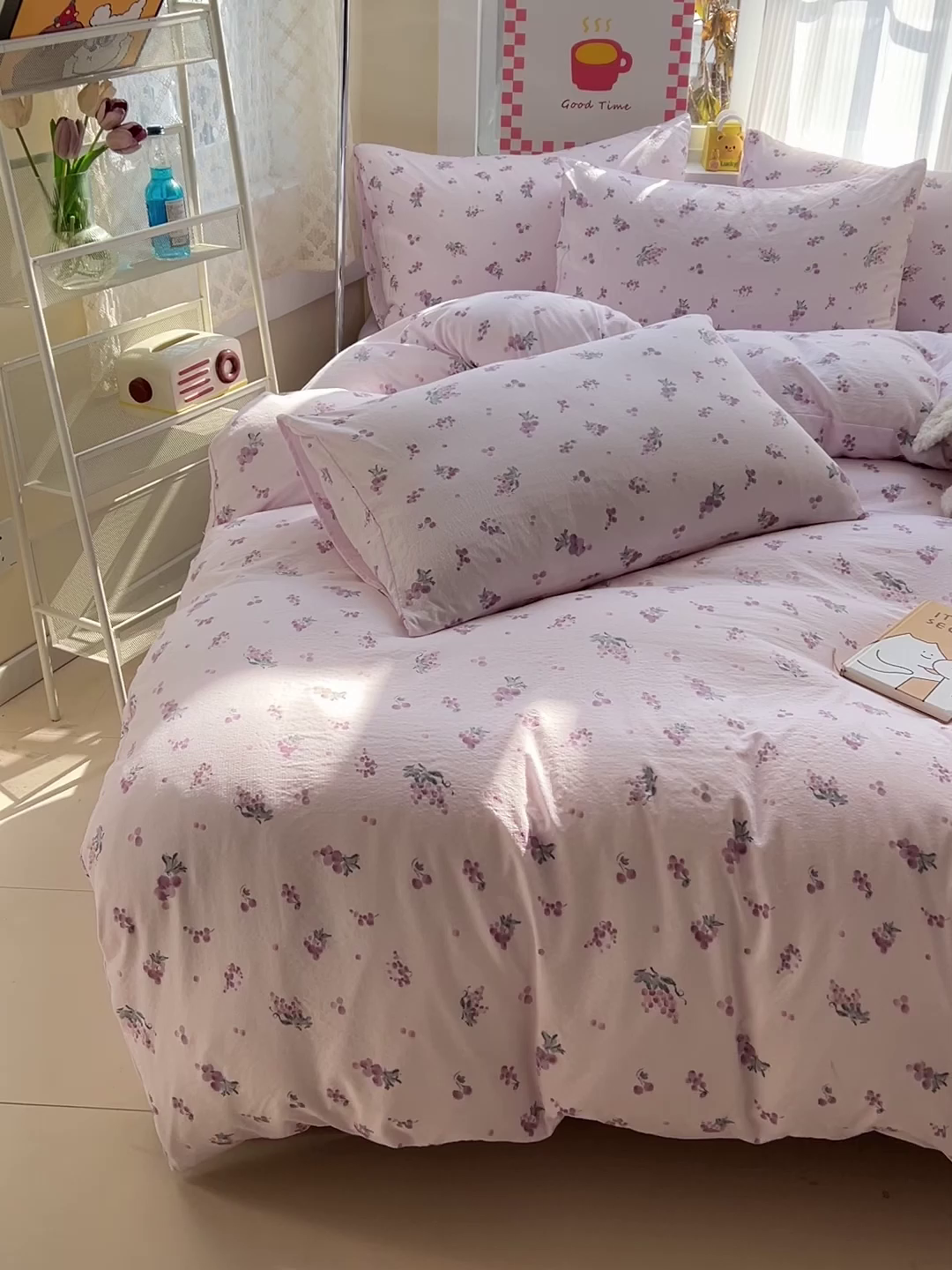 91家纺网 家纺一手货源 找家纺 优选 2026新款加厚云感棉双层纱四件套小碎花被套床单床笠款学生三件套新款直播爆款 葡萄七分甜