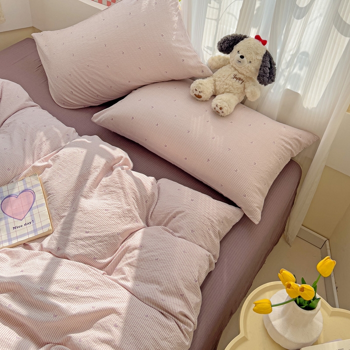 91家纺网 家纺一手货源 找家纺 优选 2026新款加厚云感棉双层纱四件套小碎花被套床单床笠款学生三件套新款直播爆款 倾心-紫