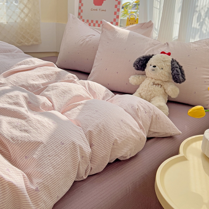 91家纺网 家纺一手货源 找家纺 优选 2026新款加厚云感棉双层纱四件套小碎花被套床单床笠款学生三件套新款直播爆款 倾心-紫