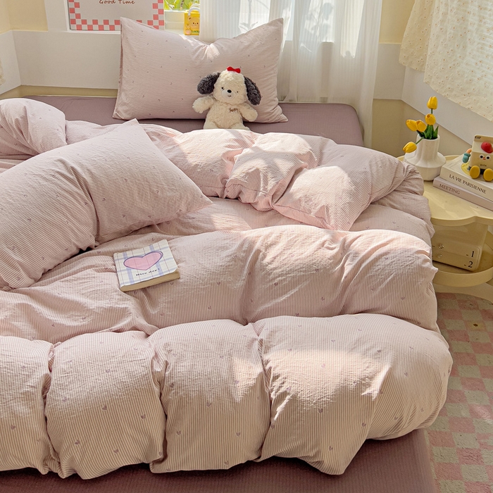 91家纺网 家纺一手货源 找家纺 优选 2026新款加厚云感棉双层纱四件套小碎花被套床单床笠款学生三件套新款直播爆款 倾心-紫