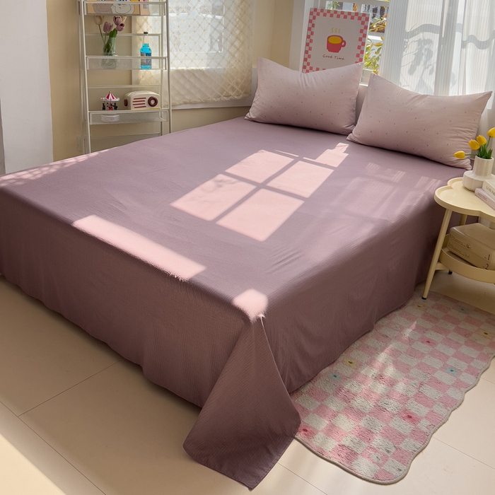 91家纺网 家纺一手货源 找家纺 优选 2026新款加厚云感棉双层纱四件套小碎花被套床单床笠款学生三件套新款直播爆款 倾心-紫