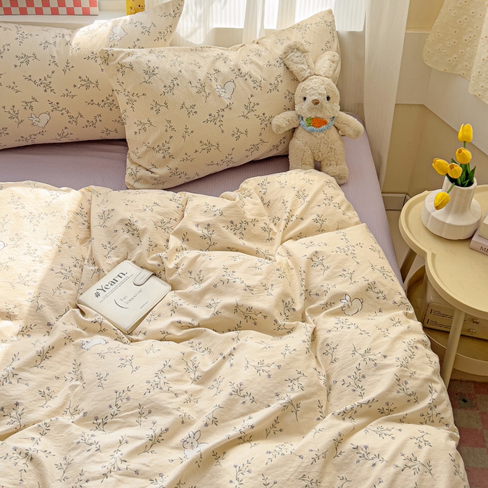 91家纺网 家纺一手货源 找家纺 优选 2026新款加厚云感棉双层纱四件套小碎花被套床单床笠款学生三件套新款直播爆款 森田野园