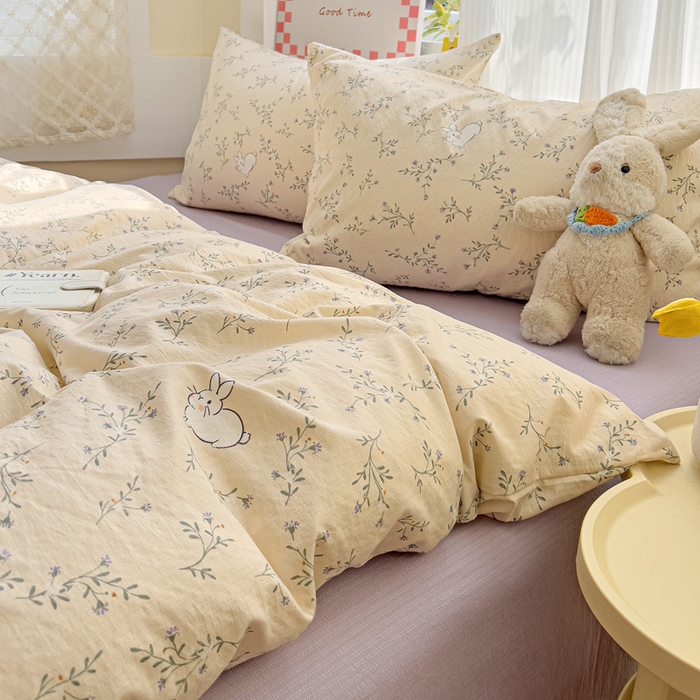 91家纺网 家纺一手货源 找家纺 优选 2026新款加厚云感棉双层纱四件套小碎花被套床单床笠款学生三件套新款直播爆款 森田野园