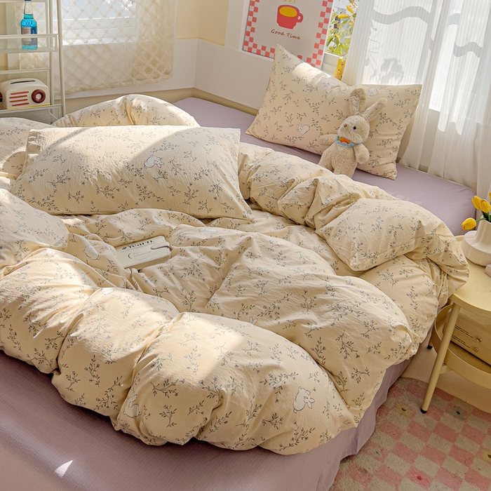 91家纺网 家纺一手货源 找家纺 优选 2026新款加厚云感棉双层纱四件套小碎花被套床单床笠款学生三件套新款直播爆款 森田野园