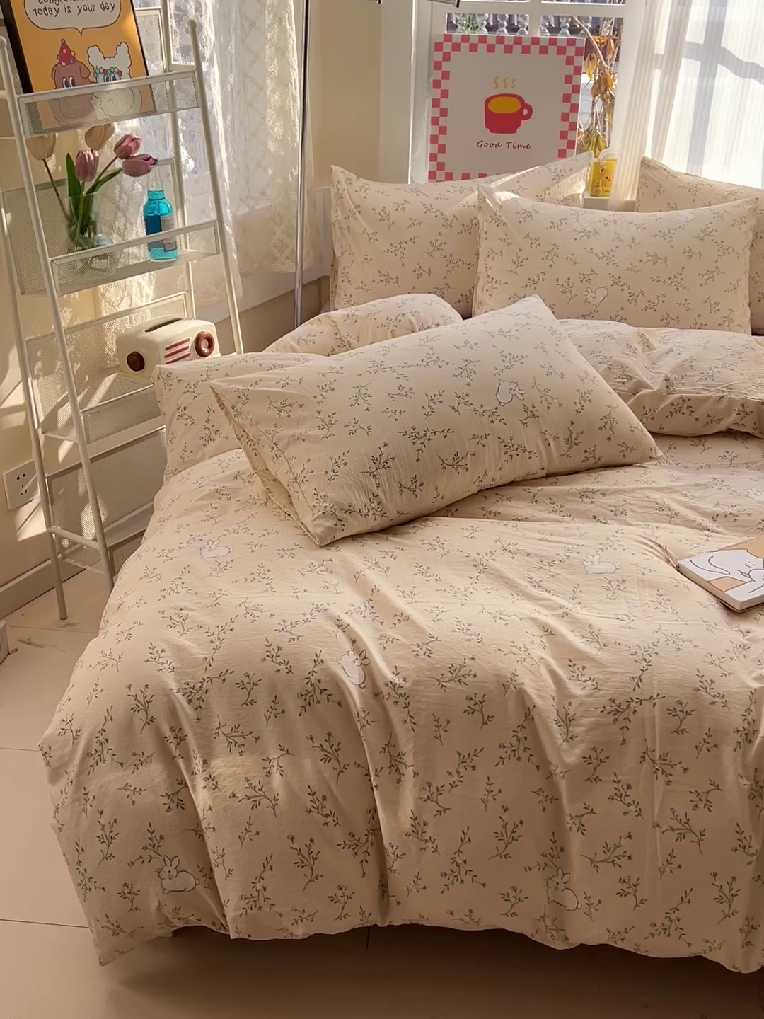 91家纺网 家纺一手货源 找家纺 优选 2026新款加厚云感棉双层纱四件套小碎花被套床单床笠款学生三件套新款直播爆款 森田野园