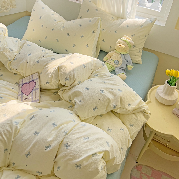优选 2026新款加厚云感棉双层纱四件套小碎花被套床单床笠款学生三件套新款直播爆款 相思-蓝