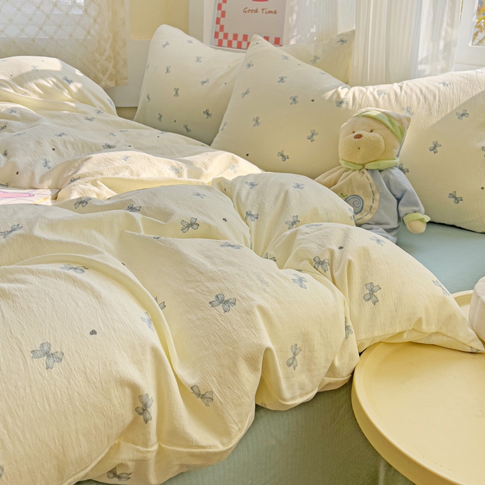 91家纺网 家纺一手货源 找家纺 优选 2026新款加厚云感棉双层纱四件套小碎花被套床单床笠款学生三件套新款直播爆款 相思-蓝