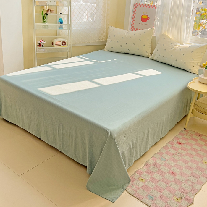 91家纺网 家纺一手货源 找家纺 优选 2026新款加厚云感棉双层纱四件套小碎花被套床单床笠款学生三件套新款直播爆款 相思-蓝