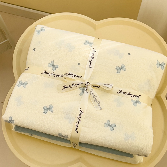 91家纺网 家纺一手货源 找家纺 优选 2026新款加厚云感棉双层纱四件套小碎花被套床单床笠款学生三件套新款直播爆款 相思-蓝