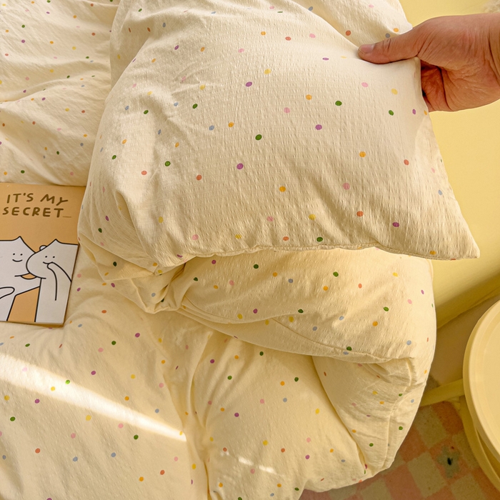 91家纺网 家纺一手货源 找家纺 优选 2026新款加厚云感棉双层纱四件套小碎花被套床单床笠款学生三件套新款直播爆款 小波点