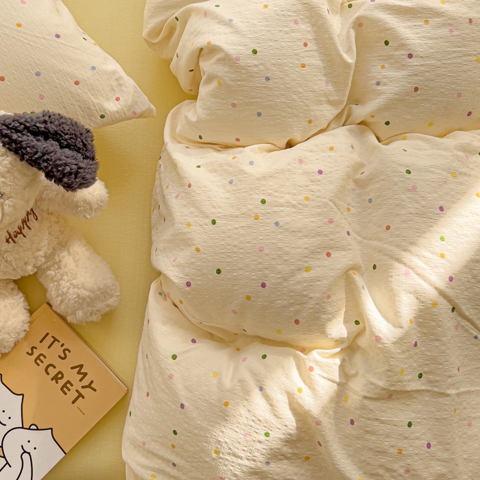 91家纺网 家纺一手货源 找家纺 优选 2026新款加厚云感棉双层纱四件套小碎花被套床单床笠款学生三件套新款直播爆款 小波点