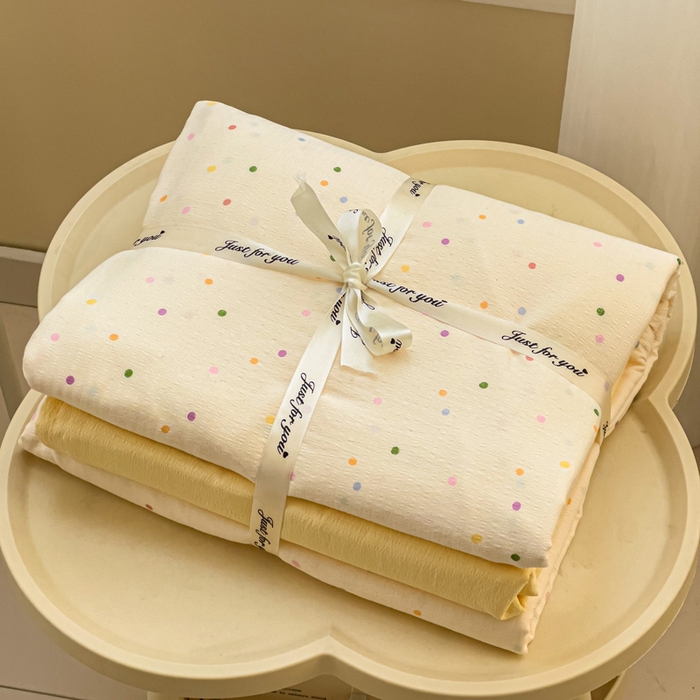 91家纺网 家纺一手货源 找家纺 优选 2026新款加厚云感棉双层纱四件套小碎花被套床单床笠款学生三件套新款直播爆款 小波点