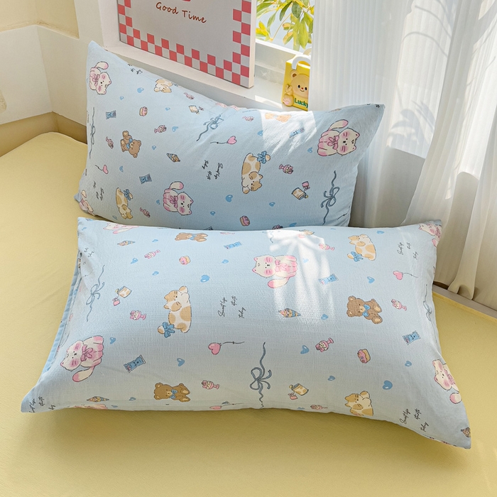 91家纺网 家纺一手货源 找家纺 优选 2026新款加厚云感棉双层纱四件套小碎花被套床单床笠款学生三件套新款直播爆款 小猫时光-蓝