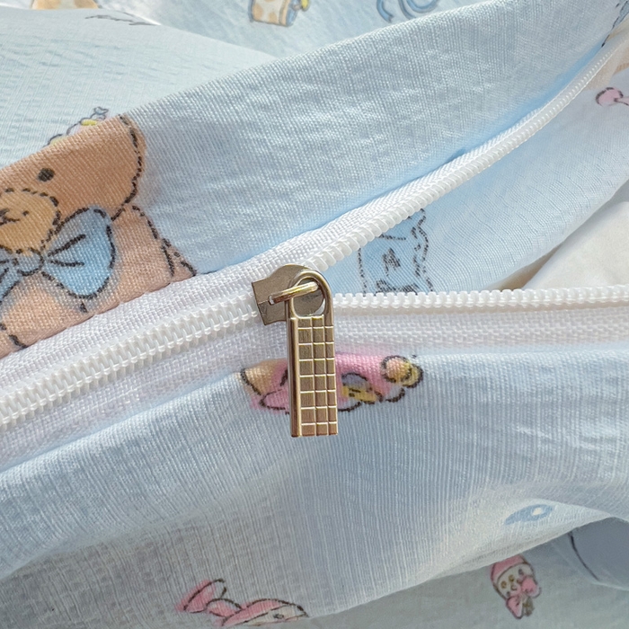 91家纺网 家纺一手货源 找家纺 优选 2026新款加厚云感棉双层纱四件套小碎花被套床单床笠款学生三件套新款直播爆款 小猫时光-蓝