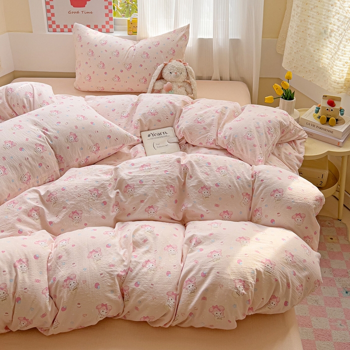 91家纺网 家纺一手货源 找家纺 优选 2026新款加厚云感棉双层纱四件套小碎花被套床单床笠款学生三件套新款直播爆款 小美冰淇淋