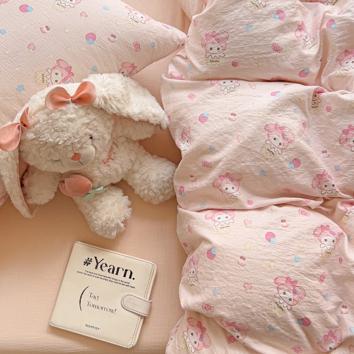 91家纺网 家纺一手货源 找家纺 优选 2026新款加厚云感棉双层纱四件套小碎花被套床单床笠款学生三件套新款直播爆款 小美冰淇淋