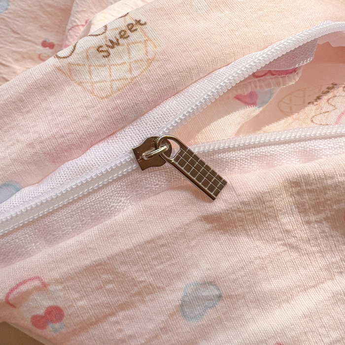 91家纺网 家纺一手货源 找家纺 优选 2026新款加厚云感棉双层纱四件套小碎花被套床单床笠款学生三件套新款直播爆款 小美冰淇淋